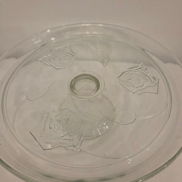 Clear Glass Rose Embossed Pedestal Cake Stand Serveware - Picture 3 of 5
